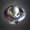 Sterling Silver Ring with a Silver Orb Surrounded by Gem Stones